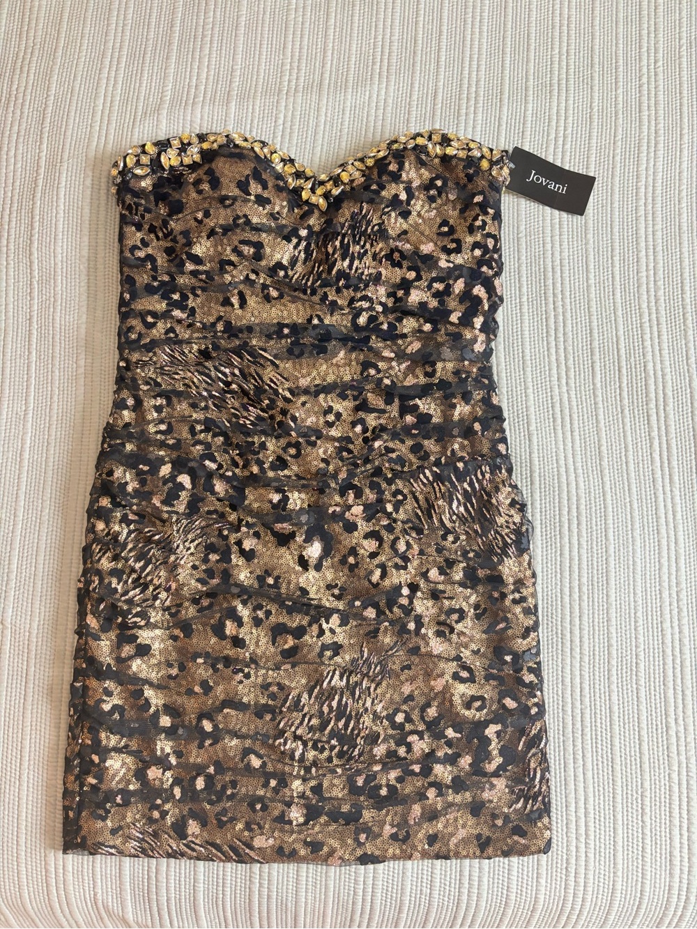 Jovani Gold and Black Strapless Sequin Leopard-Print Mini Dress 8